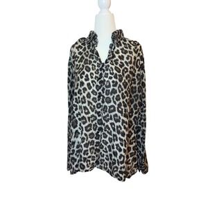 Lynn Ritchie Vintage 100% Silk Leopard Print Button Down Blouse Medium Animal